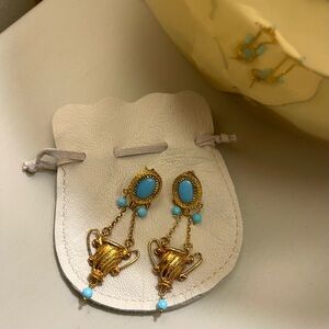 Turquoise and Gold Italian Drop Earrings